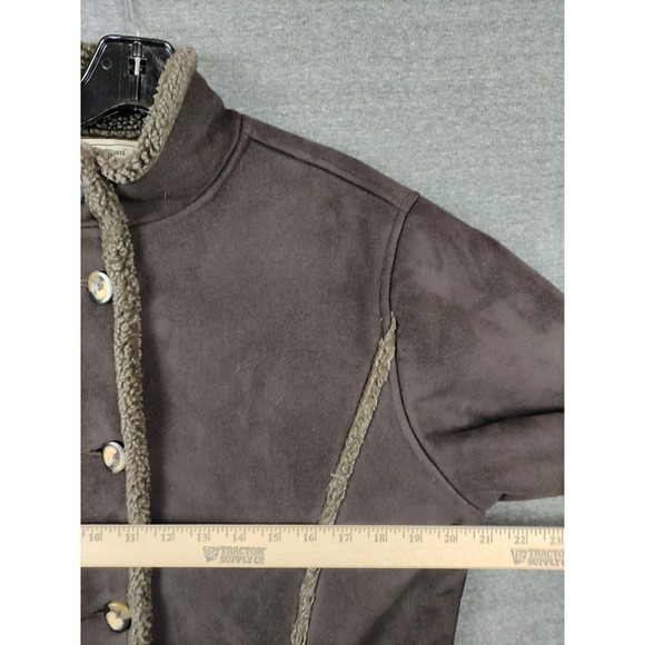 LL Bean Womens Jacket Medium Brown Sherpa Fleece Faux Suede VTG Cabincore Cozy‎ - Picture 7 of 9